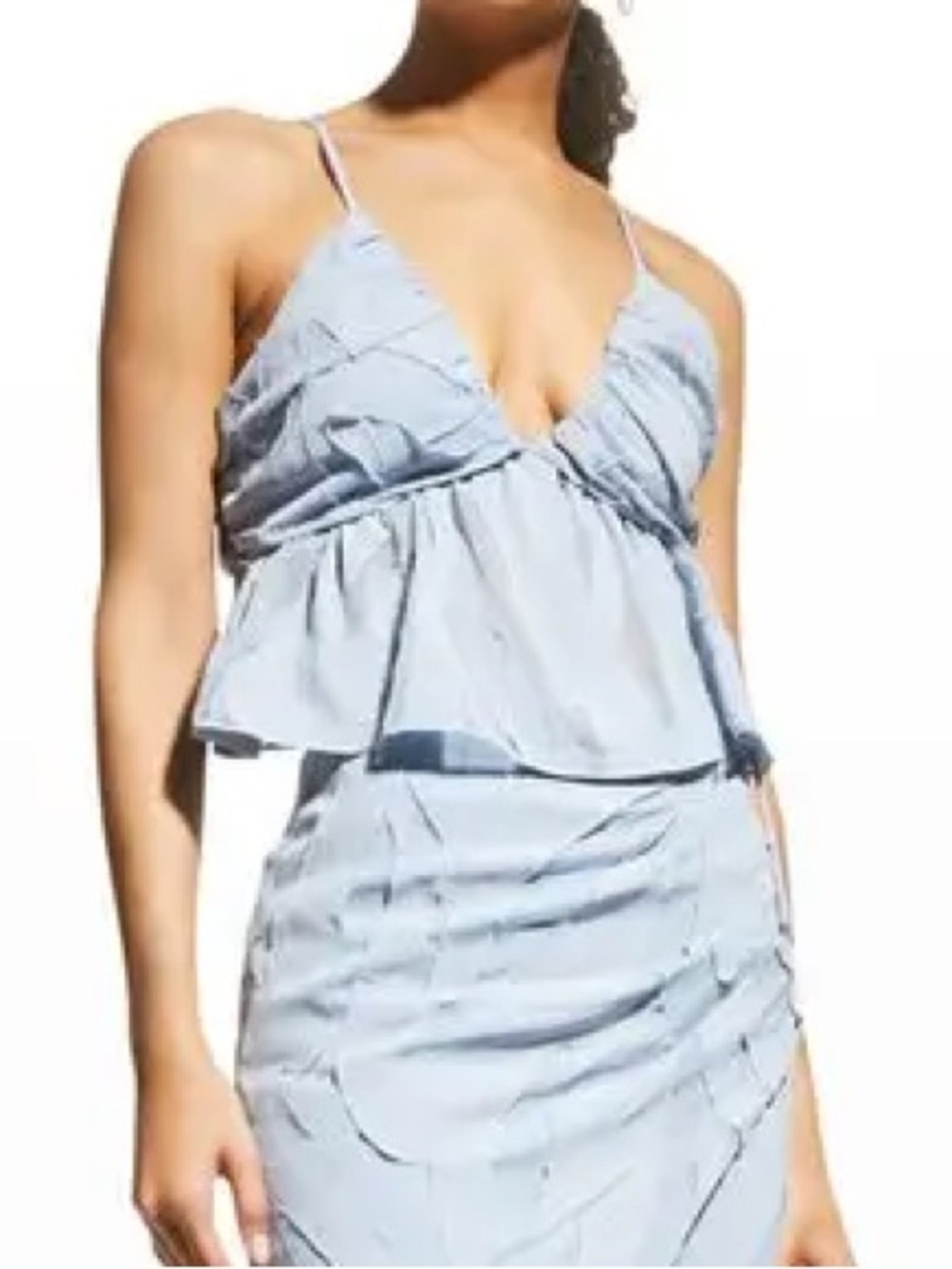 Jonathan Simkhai Baby Blue Jemelee Layered Peplum Cami Crop Top Sz S $395